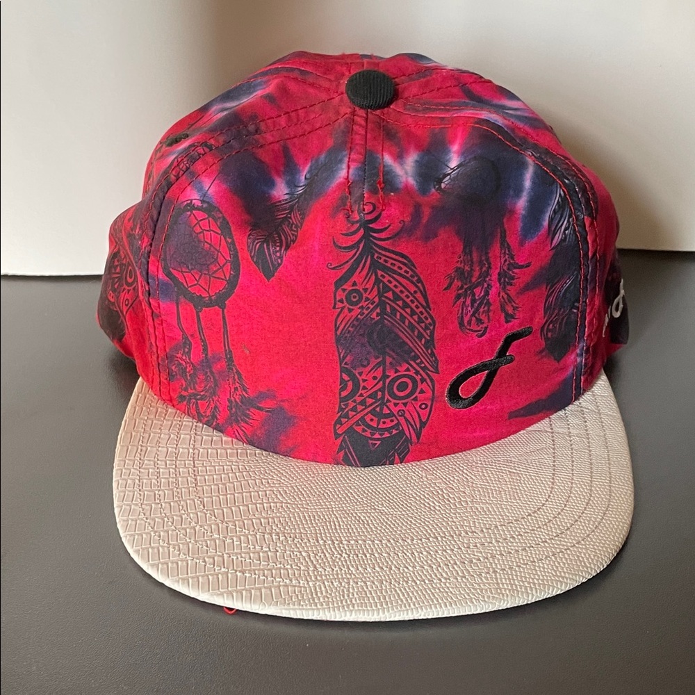 Flat Fitty Red and Black Feather Print SnapBack
